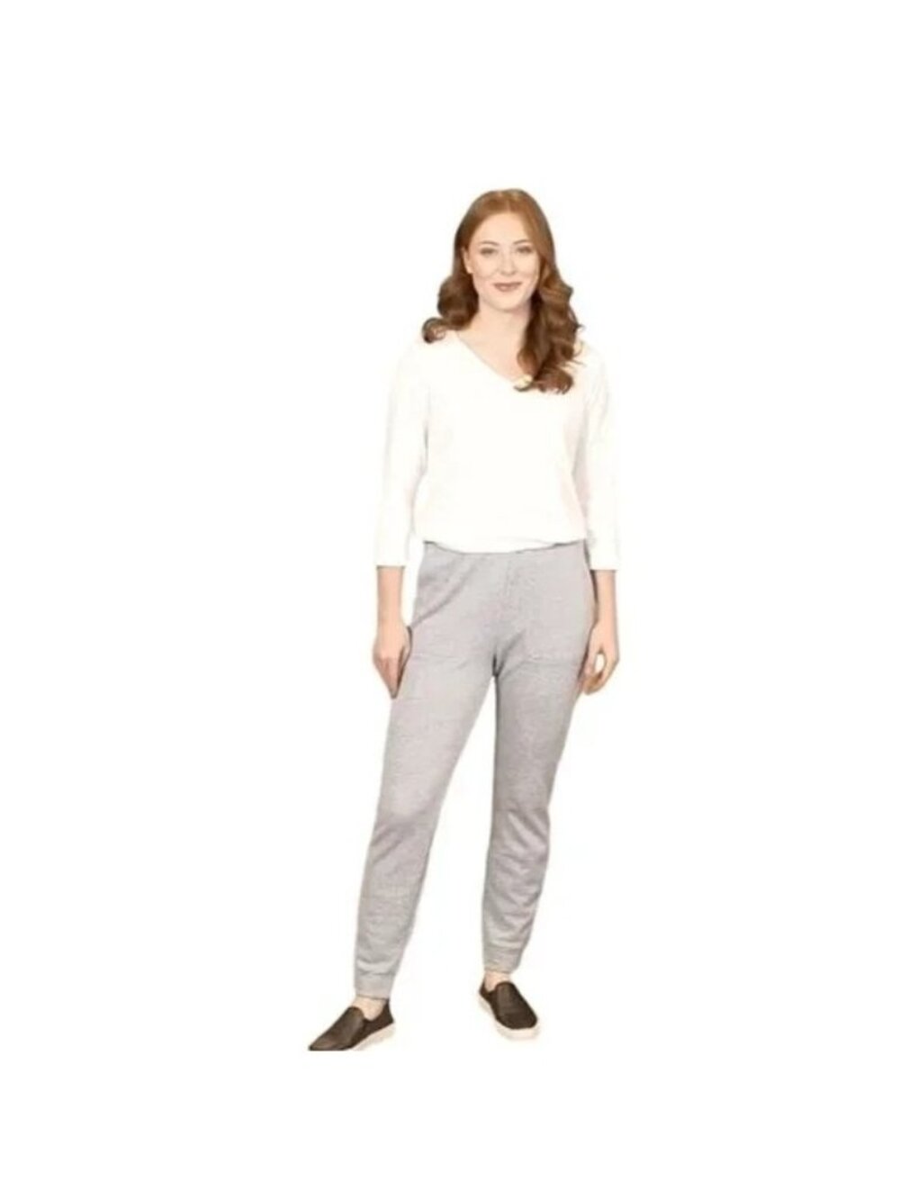 Susan Graver Weekend Joggers XXS Reg Washed French Terry Slim Heather Grey NEW